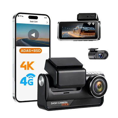 Cross-Border 4g 4K Driving Recorder with Remote Monitoring, Dual Front and Rear Cameras, Adas Warning, Bsd Warning, and Gps Positioning (Driving recorder) - standard-package-main-unit-rear-camera-power-supply-4k1k