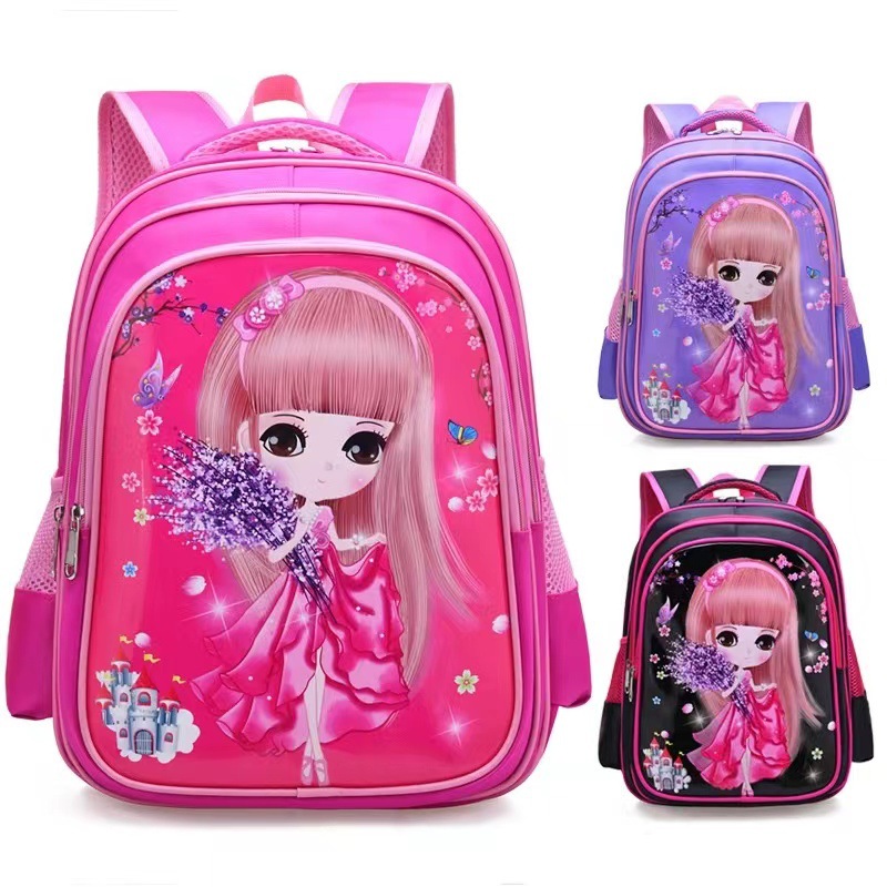 Nuevo bolso de escuela primaria transfronterizo, bolso escolar para niños de la serie de princesas bonitas de dibujos animados para niñas, mochila reductora de carga versión coreana