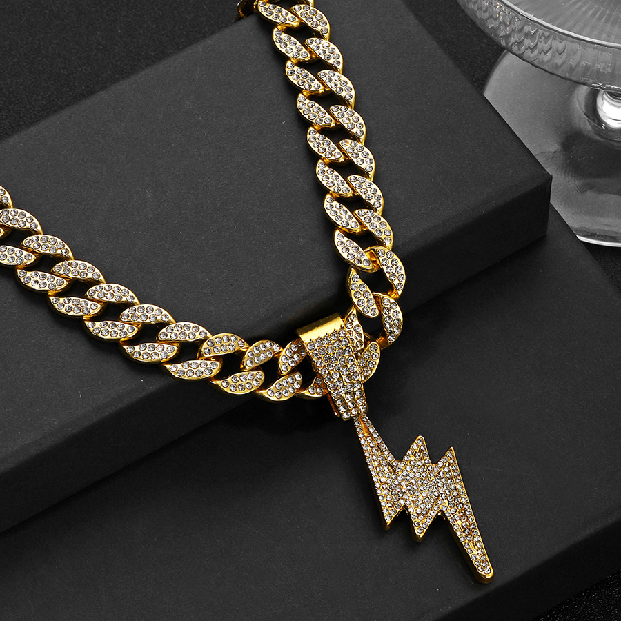 All Seasons Season Unisex Gender Hip-Hop Lightning Alloy Inlay Rhinestones Unisex Pendant Necklace Necklace Pendant Men Pendant Necklaces