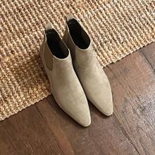 SKO羊皮尖头时装靴2025新款爆款女款冬季真皮保暖短靴靴绒面跟鞋