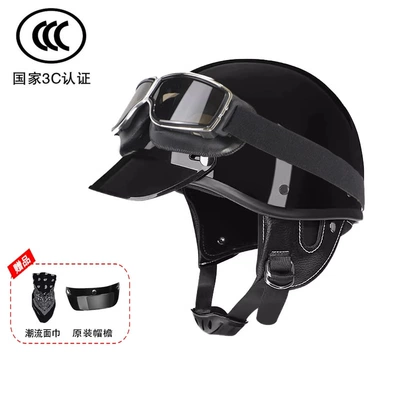 for Cycling Scoop Helmet Electric, Motosiklet kaskı (dəbilqə) - 3c-bright-black-quick-buckle-kart-goggles-face-towel-s