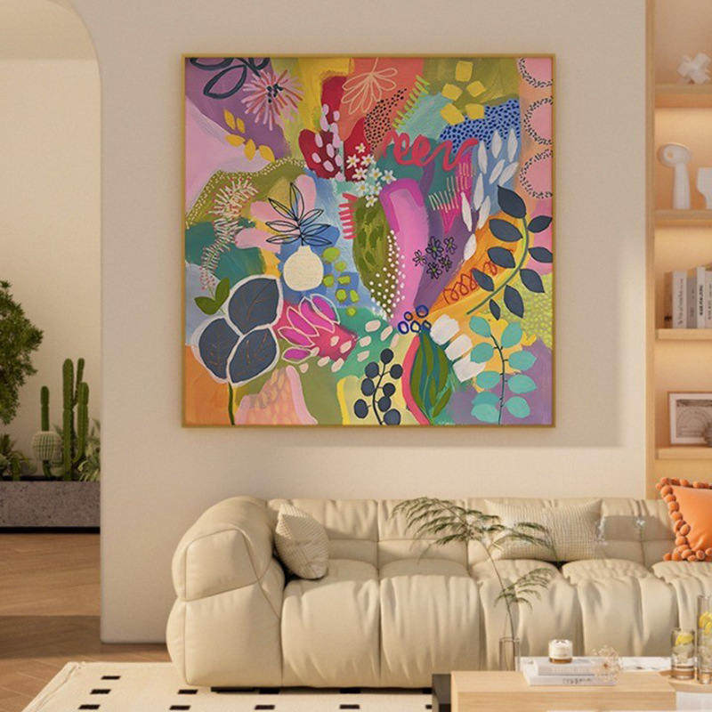Modern Minimalist Dopamine Style Plant Flower Living Room Entrance Hanging Painting Background Wall Bedroom Decorative Painting Square Mural