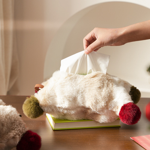 Plush wall hanging tissue bag living room premium dining table bedside storage bag cream style napkin tissue box