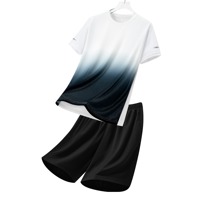 Traje deportivo de ocio para hombre de verano, pantalones cortos de camiseta de secado rápido transpirable de dos piezas sueltos de impresión para hombre