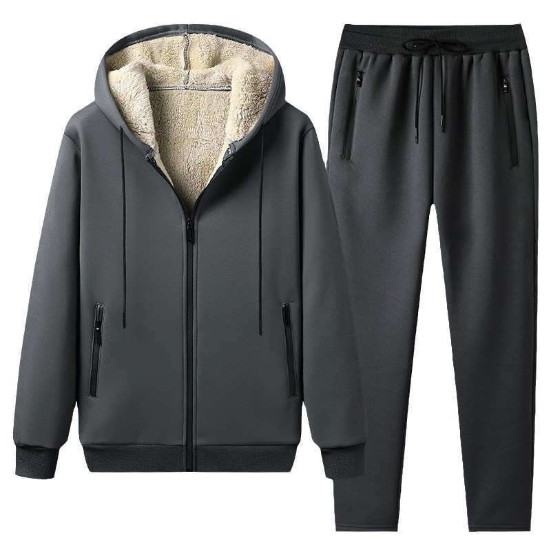 Trajes de invierno transfronterizos de cordero de gran tamaño, traje de cachemira para hombres, traje de ocio deportivo de cachemira grueso, chaqueta con capuzas para hombres, pantalones para hombres
