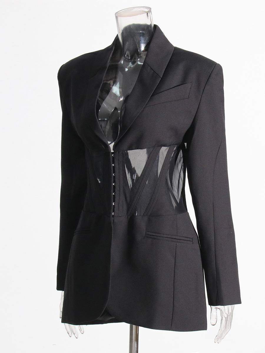 Blazer con Corsé y Tulle para Mujer de Poliéster Manga Larga Transparente para Otoño