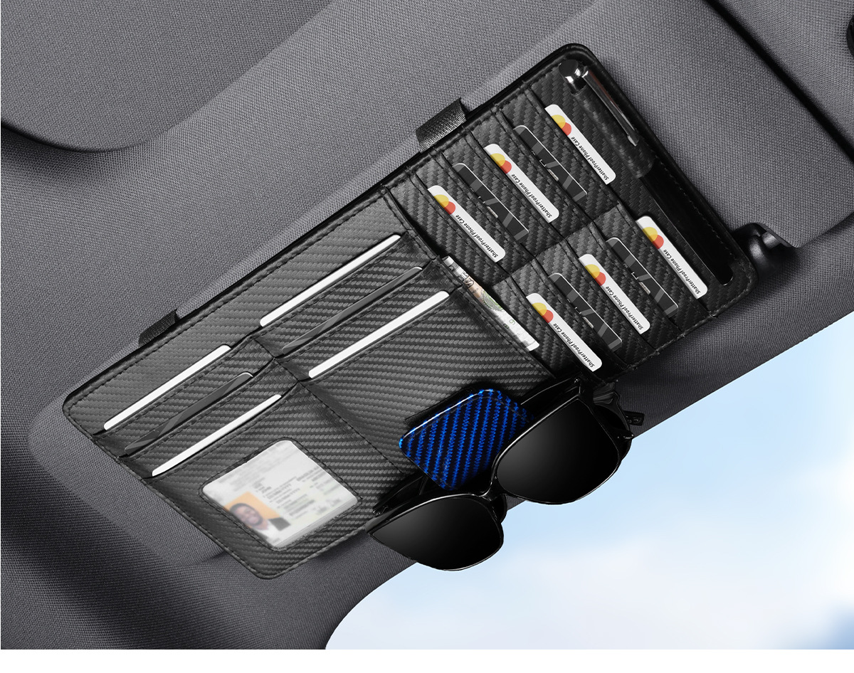 Car Sun Visor Glasses Holder, Car Carbon Fiber Pattern Storage Box, Ticket Holder, Car Multifunctional Tissue Bag, Sunglasses Holder
