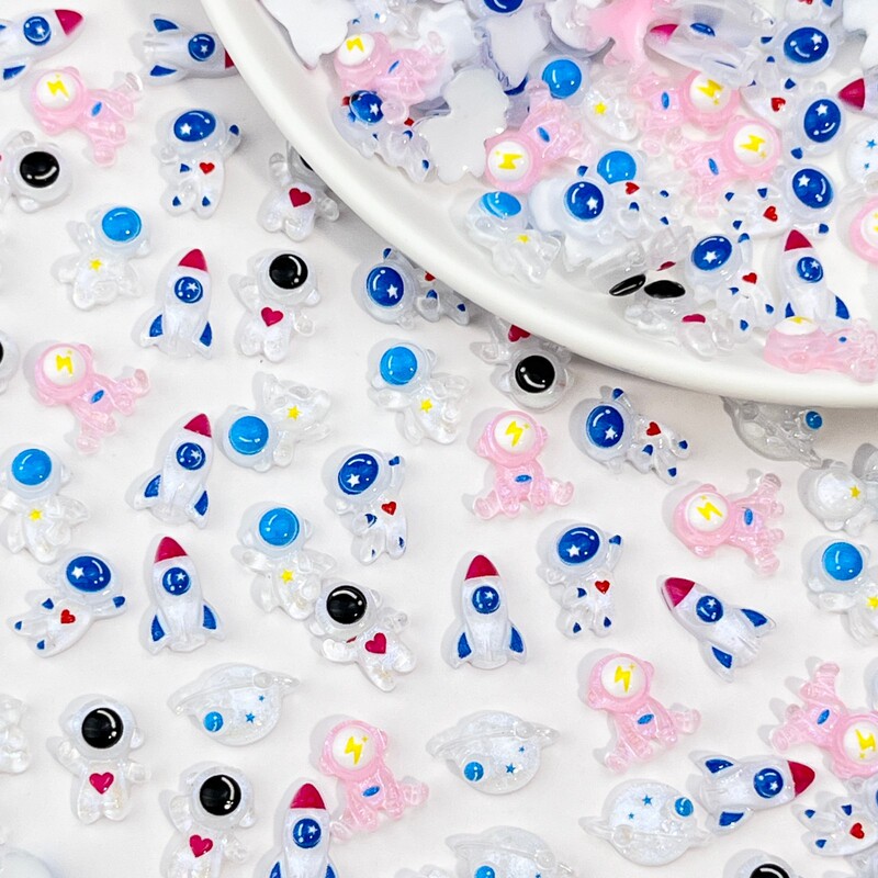 New Astronaut Series Cartoon Nail Art Accessories Cute Ice Transparent Fine Glitter Astronaut Resin DIY Nail Accessories