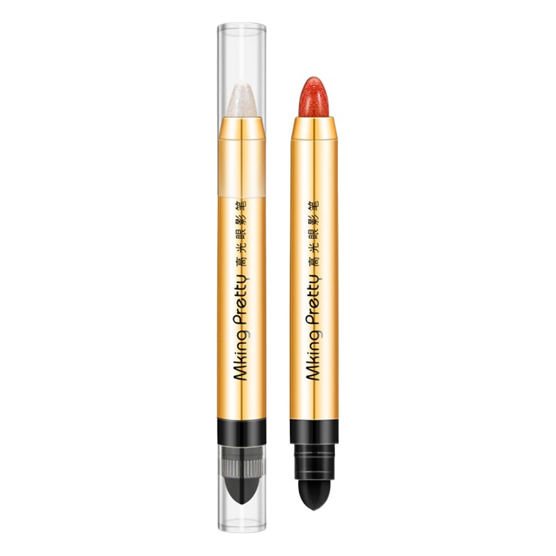 Silky High-Gloss Eyeshadow Pen with Pearlescent Shimmer, Waterproof and Sweat-Proof, Non-Smudging, Dual-Ended Eyeshadow Stick in Earth Tones