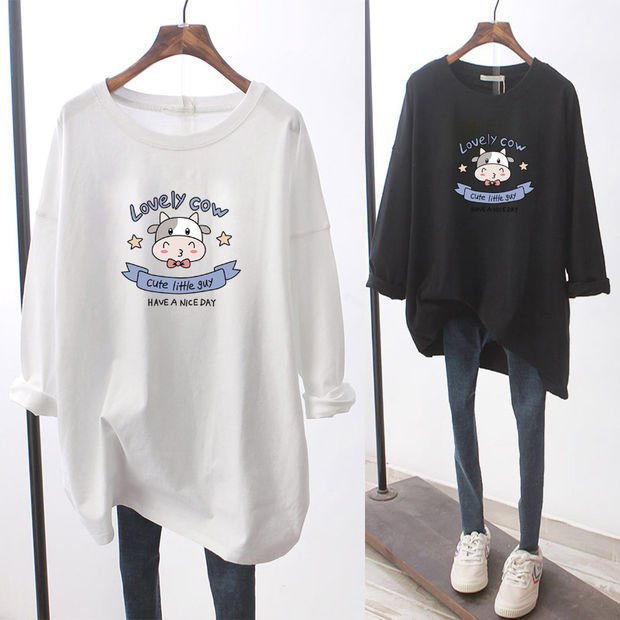Pregnant Women's T-Shirt Autumn 2023 Korean Style Fashionable Spicy Fashionable Mom's Pure Cotton Loose Mid-length Pregnant Women's Long-sleeved T-shirt Top Pregnant Women's T-Shirt Autumn 2023 Korean Style Fashionable Spicy Fashionable Mom's Pure Cotton Loose Mid-length Pregnant Women's Long-sleeved T-shirt Top