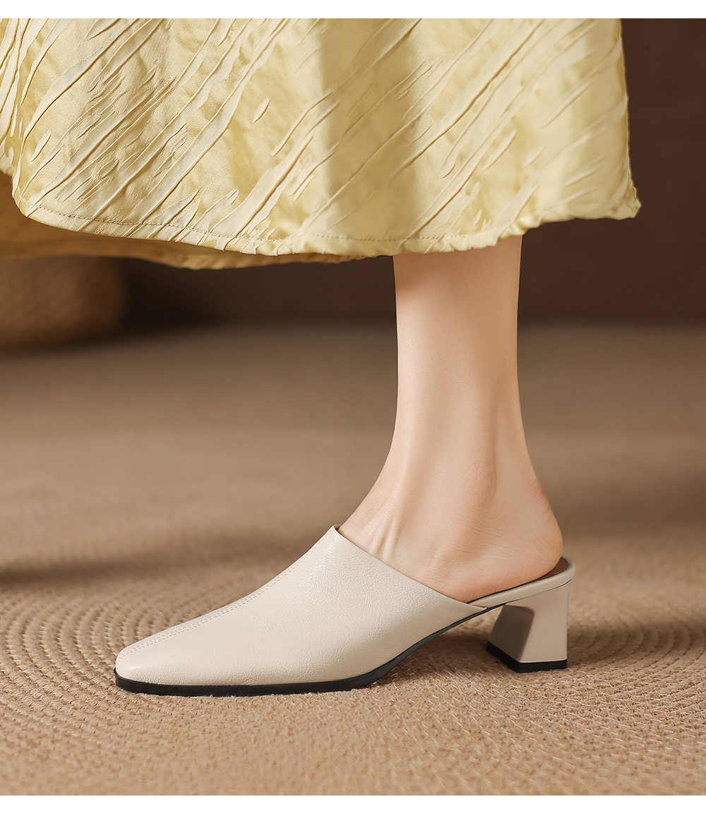 Giày sandal cao gót nữ hở mũi da bò gót thô 5 cm — đen chi tiết 14