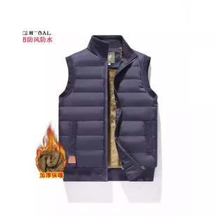 Men's fleece-lined thickened vest waterproof warm stand collar waistcoat fat man windproof loose plus size vest cross-border foreign trade tide