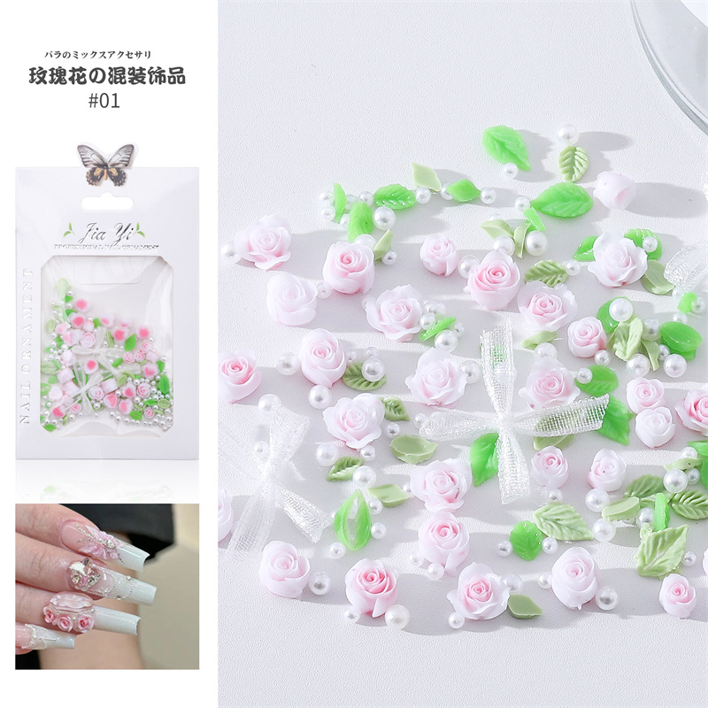 Nuevos productos accesorios para uñas de rosas, difuminado degradado, mezcla de flores de rosa de camelia, adornos de uñas tridimensionales
