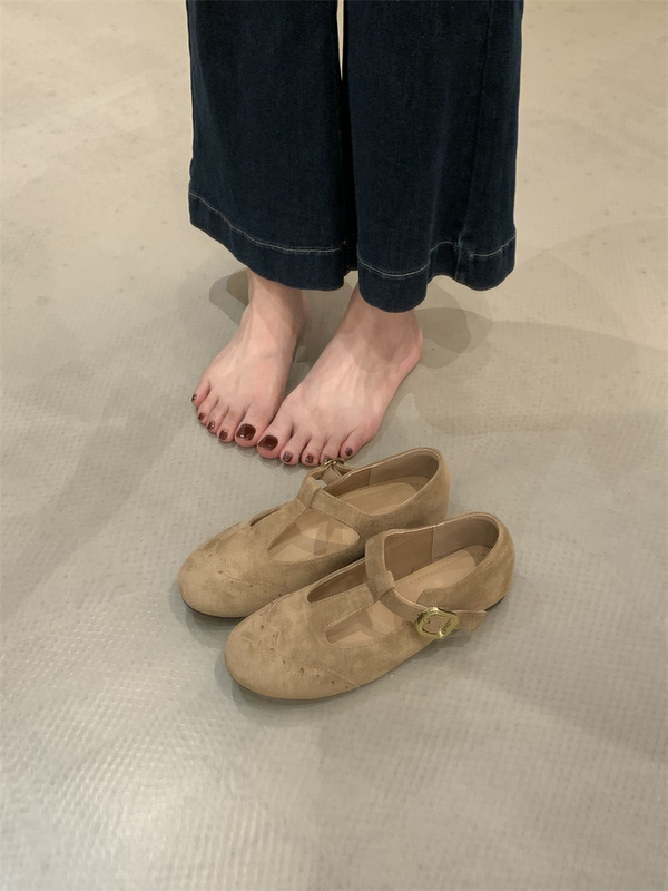 2025春夏新款晚晚风温柔鞋金色玛丽珍鞋T字扣圆头法式平底单鞋女|undefined