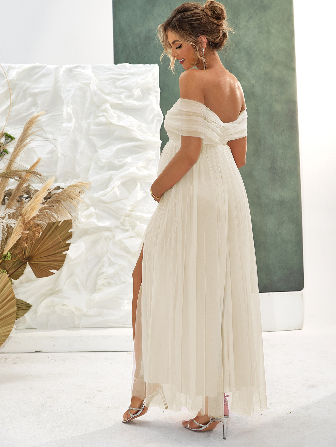 Robe de maternité sexy en mesh avec fente haute pour l été_voghion.com