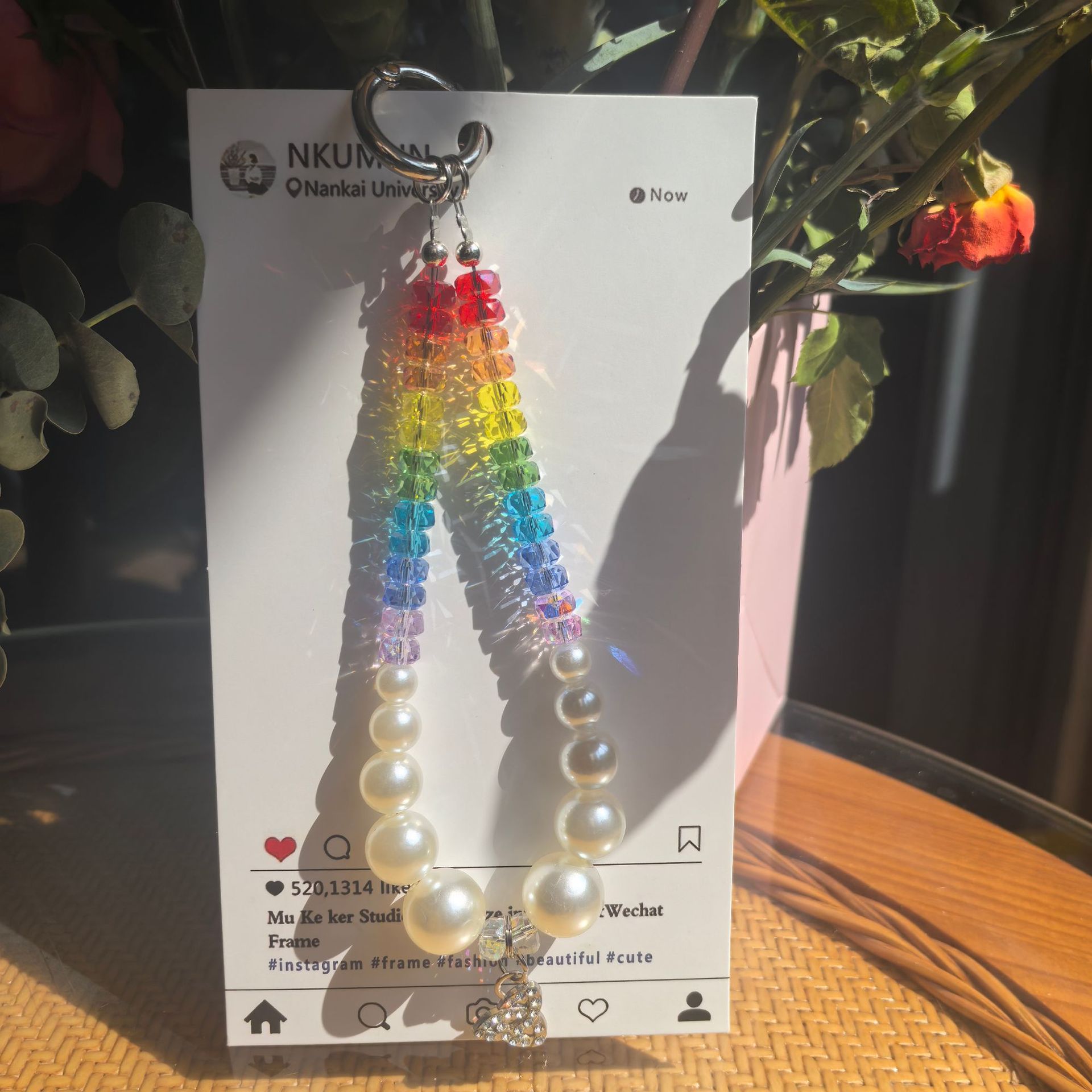 七彩渐变双彩虹水晶串珠挂件时尚轻奢箱包挂饰手机壳防摔手机挂链