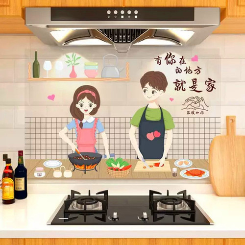 Kitchen anti-oil fume sticker transparent household cabinet stove tile wall paper waterproof self-adhesive high temperature resistant