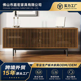 复古方格门竖条设计豪华电视柜简约小户型家用储物落地式电视柜