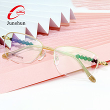 手工纯钛眼镜框 天然木镶钻女款高档商务半框方形框纯钛框架眼镜