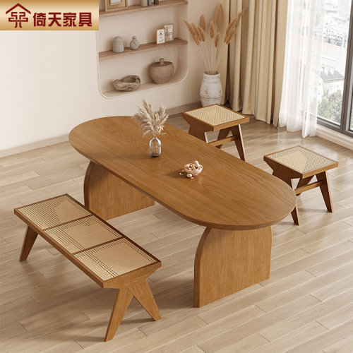 Yi Tian Chaji Wind Dining Table Original Wood Household Rectangular Dining Table Small Apartment Dining Table Solid Wood Dining Table Chair Combination 