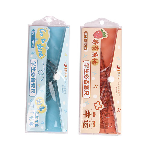 Cartoon Set of Four Student Stationery Rulers: Multi-functional Set Includes Triangular Ruler, Protractor, Straightedge, and Flexible Ruler - Wholesale