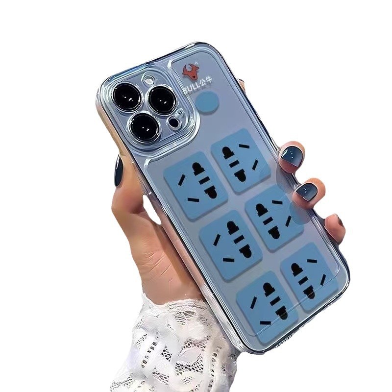 Enchufe divertido para iphone16promax funda para teléfono móvil transparente Apple 15 anti-caída 14pro personalidad 13/12