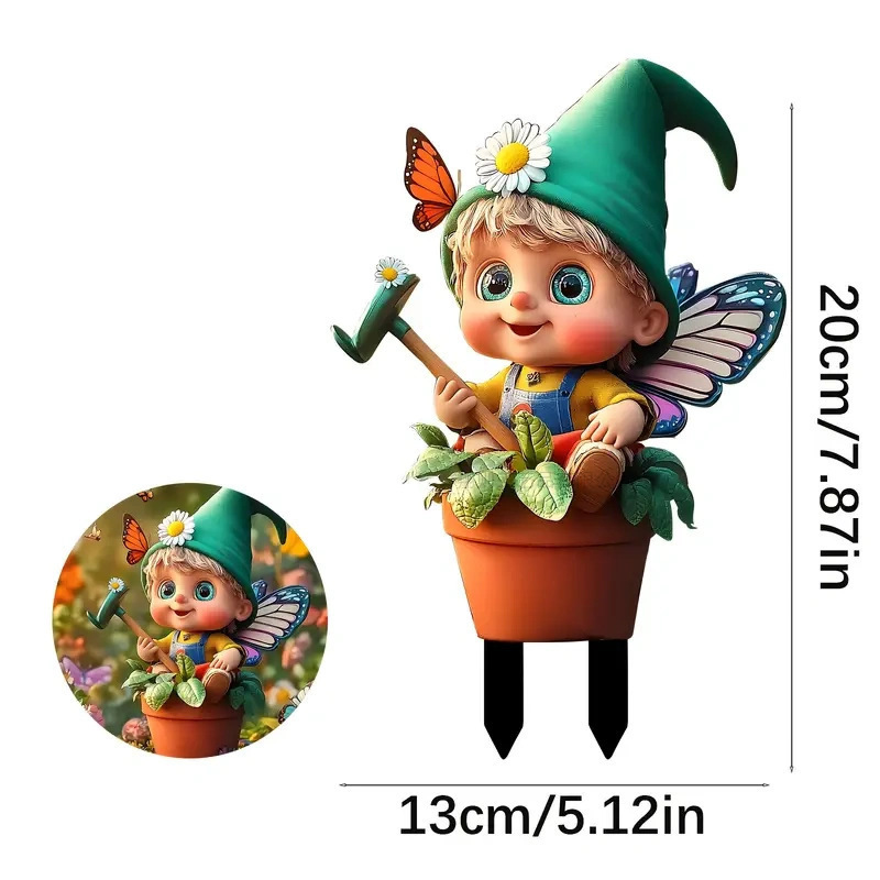 Colgar decoración de la frontera de genios antiguos encantadores con alas elfos hadas acrílico flores en maceta plantas decorativas hechas a mano