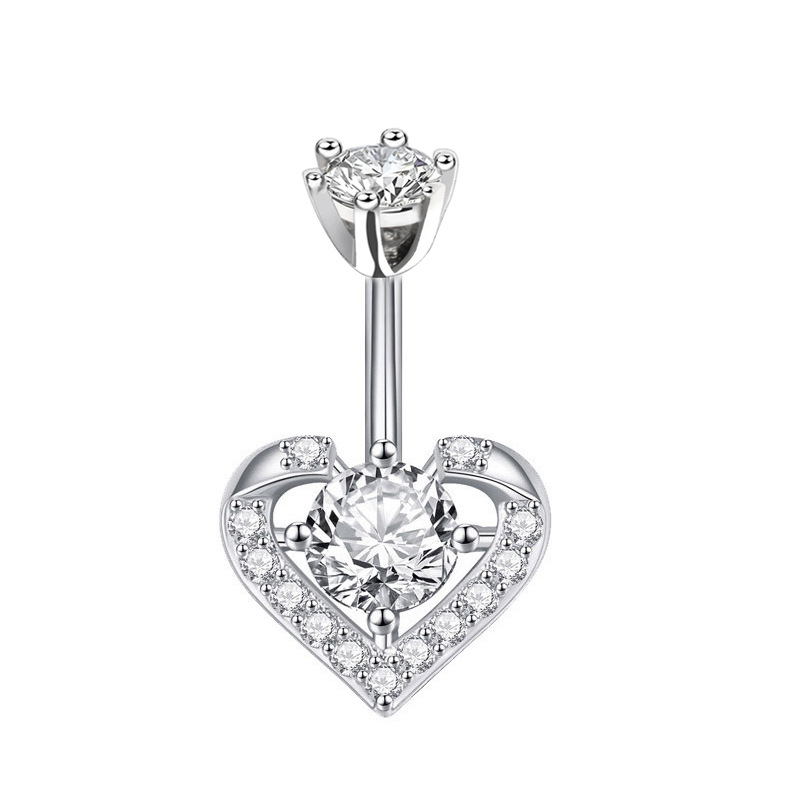 Belly Button Ring Mit Zirkonia Herz-anhänger Piercing Schmuck_voghion.com
