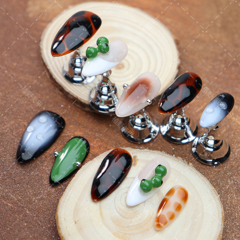 Press-On Nails Chunye Manicure Nail Pieces European and American Style Hot Girl 3D Caterpillar Cute Gradient Autumn and Winter Wearable Nails