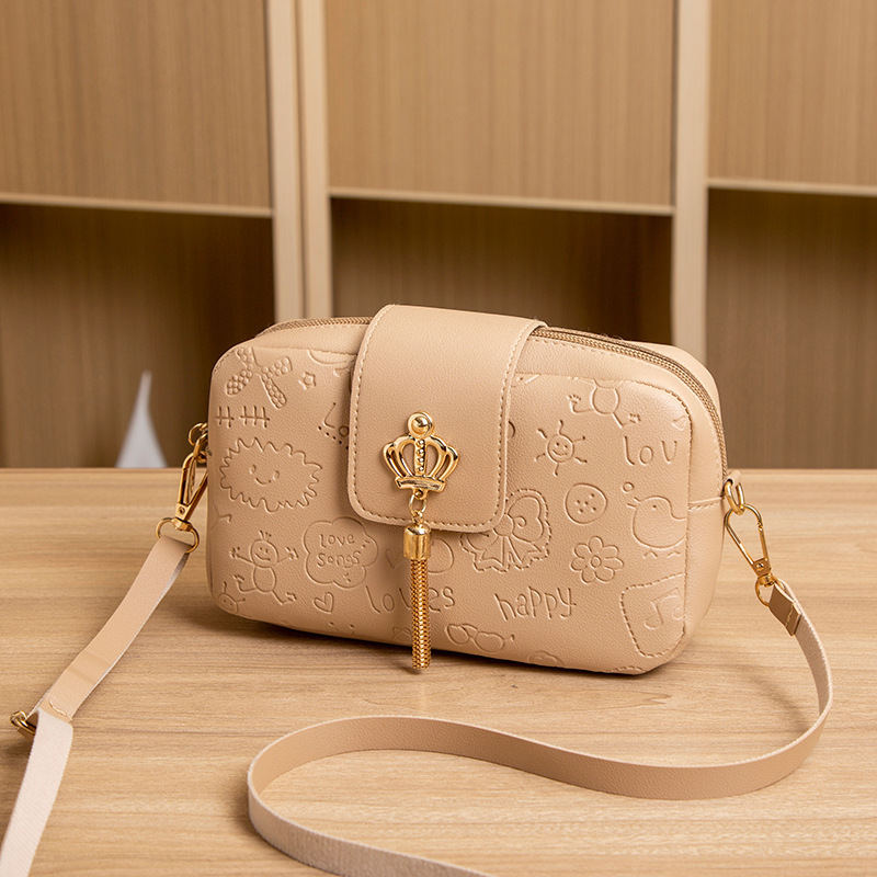 2024 bolso de cámara de moda de mujer corona en relieve de bordas transversales bolso de mochila cuadrado bolso fresco dulce bolso de teléfono móvil
