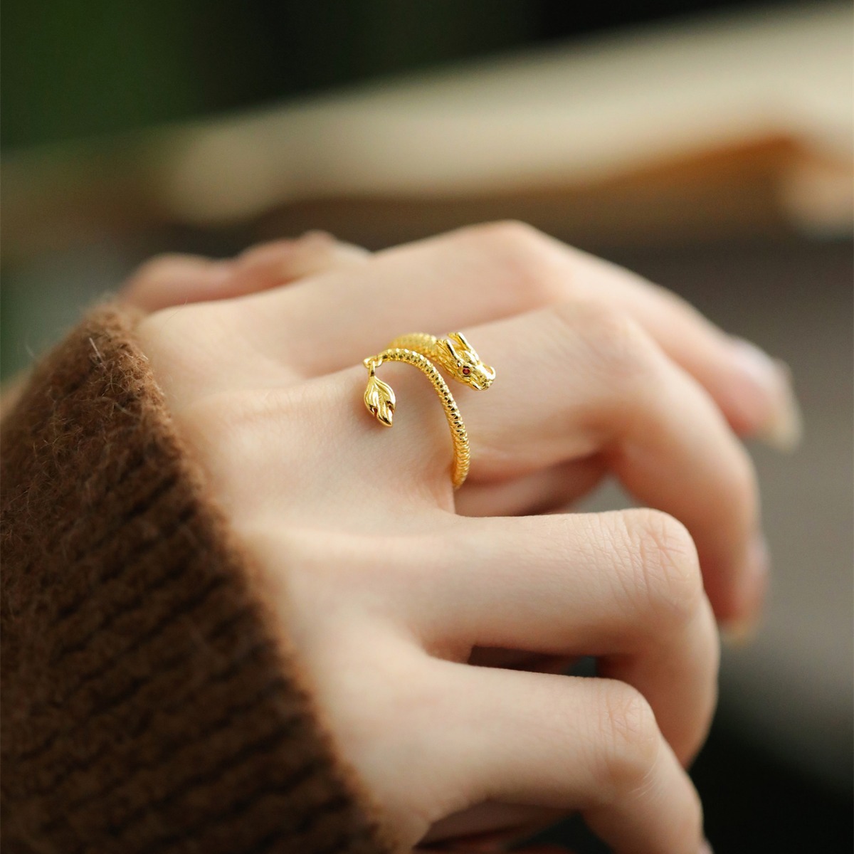 Bijoux et accessoires Bague Dragon Année Petit Dragon Doré Design de niche Mode Bague Année Dragon Zodiaque Haut de gamme Accessoires de bague Femme_voghion.com