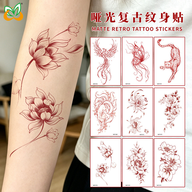 Cross-Border Direct Supply Full Arm Floral Tattoo Stickers, Sexy Back and Waist Matte Tattoo Stickers, Floral Pattern Tattoo Stickers in Stock