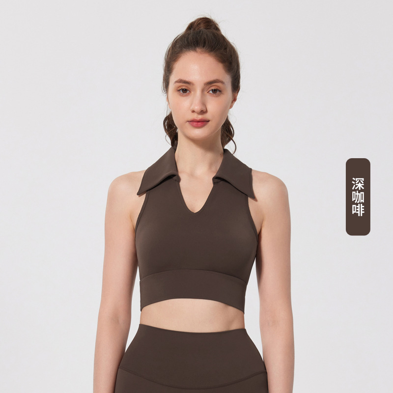 Chaleco deportivo con solapa una taza con cojín de pecho para mujeres correr bra transpirable sin mangas ropa de yoga delgada ropa de fitness