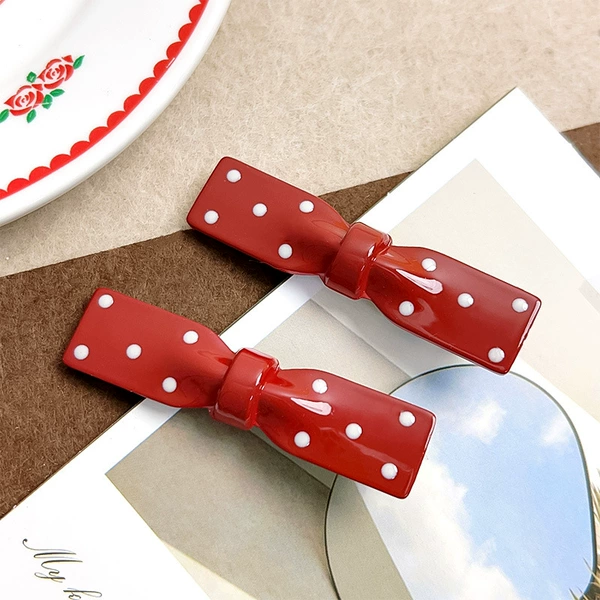 6# red polka dot hairpin single