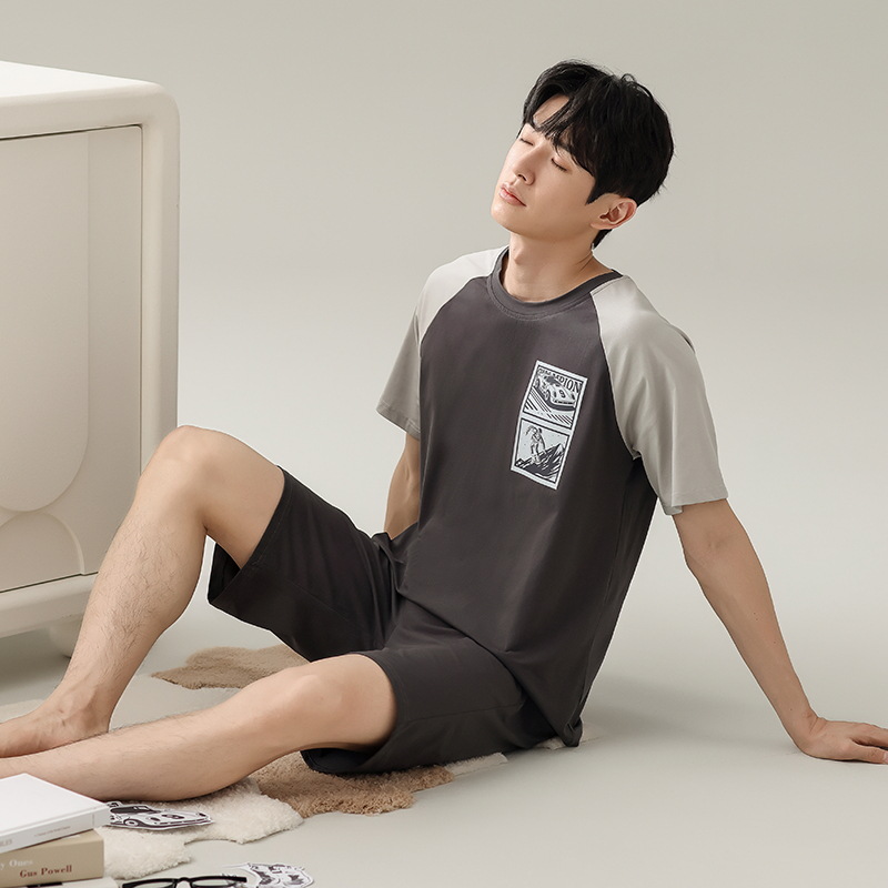 Nuevo pijama de algodón de verano para hombres pantalones cortos de mangas cortas chaqueta de cuello redondo ropa de hogar para hombres casual suelta grande conjunto