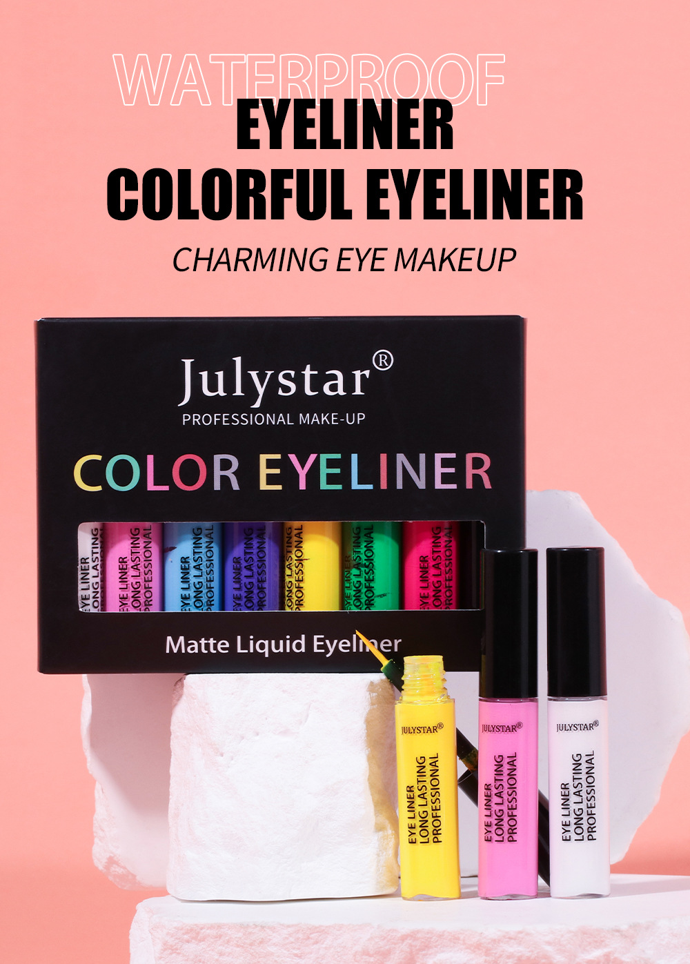 julystar Southeast Asia Foreign Trade Cool Black Eyeliner Liquid Pen Cross-border Europe and America Waterproof Colored Eyeliner Pen Set Wholesale Specification drawing