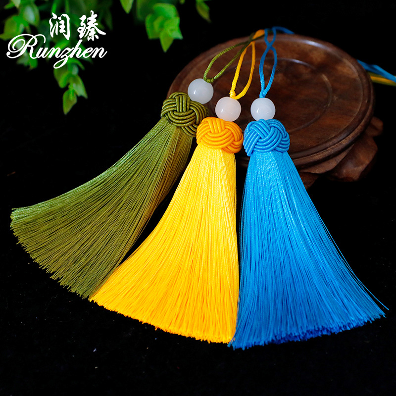 Ruan Zhen small hard wire hat with pearl pendants, vertical ice silk pineapple line hat with tassels, clothing accessory with embroidery and tassels, cross-stitch tassels