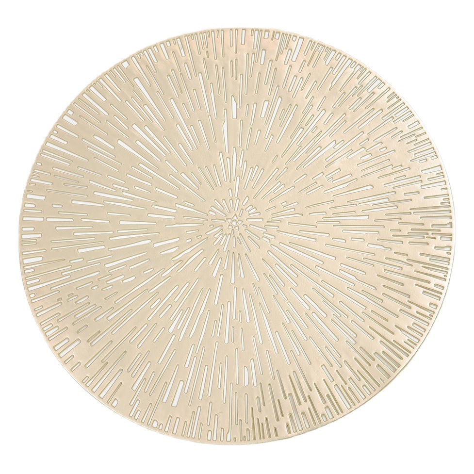 Fuegos artificiales hollow-out placemat ronda patrón de radiación de PVC dorado occidental placemat oro y plata estera de la tabla estera DE LA PLACA DE AISLAMIENTO impermeable