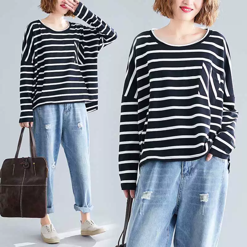Осенний женский свободный лонгслив в полоску, oversize, размеры L и XL