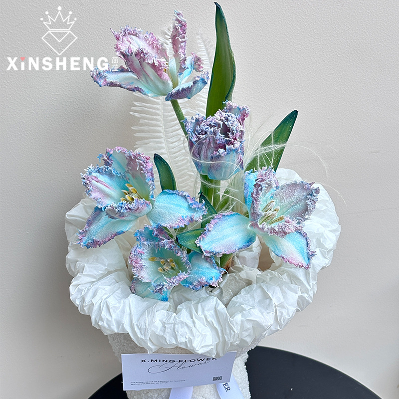 芯苼 落雪郁金香鲜花束装饰搭配闪粉手工花艺饰品diy礼物百搭配饰