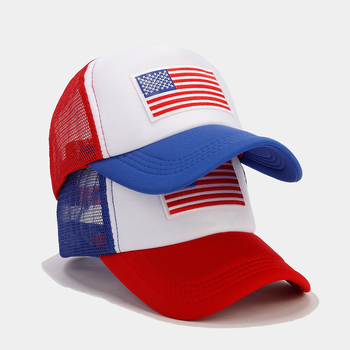 Rojo azul contrapeso malla transpirable espacio algodón sombrero de béisbol bandera americana sombrero de lengua casual sombrero de verano sombrero de sol