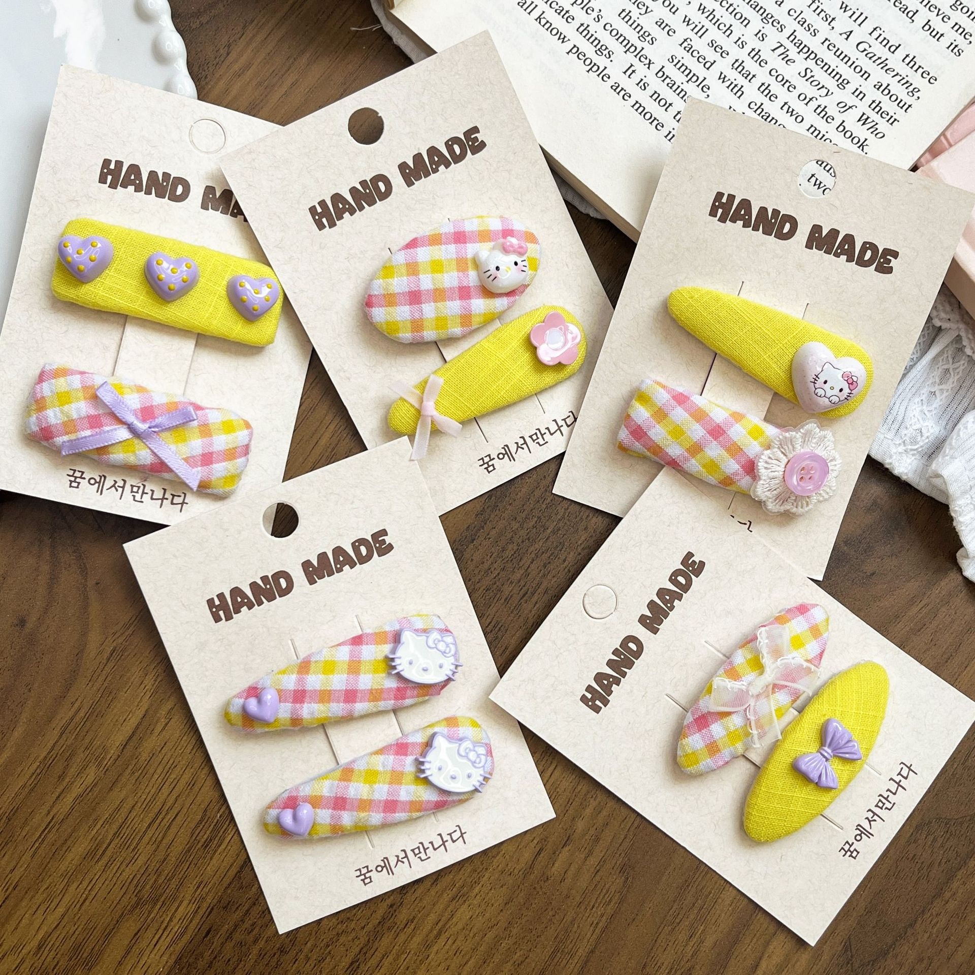 Clips de cabello para niños coreanos, clips de tela a cuadros dulces para niñas, clips de cabello para bebés no lastiman, clips de cabello para bebés, adornos de cabello al por mayor