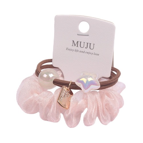 B98 Han Dongmen Hair Accessories Simple Mesh Small Intestinal Hair Tie 2 Card-packed Hair Ropes Temperament Pearl Head Rope