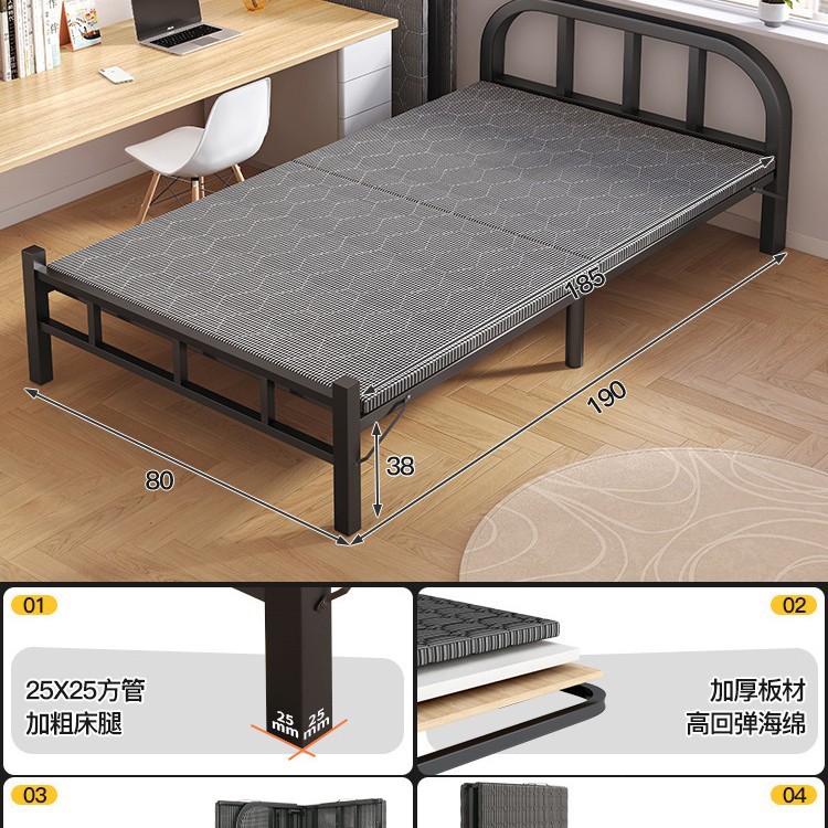 Cama plegable Cama individual Hogar Fácil Cama 1 M Refuerzo Dormitorio Almuerzo Cuna Cama Adulto Alquiler de Tablero Duro Cama de Hierro
