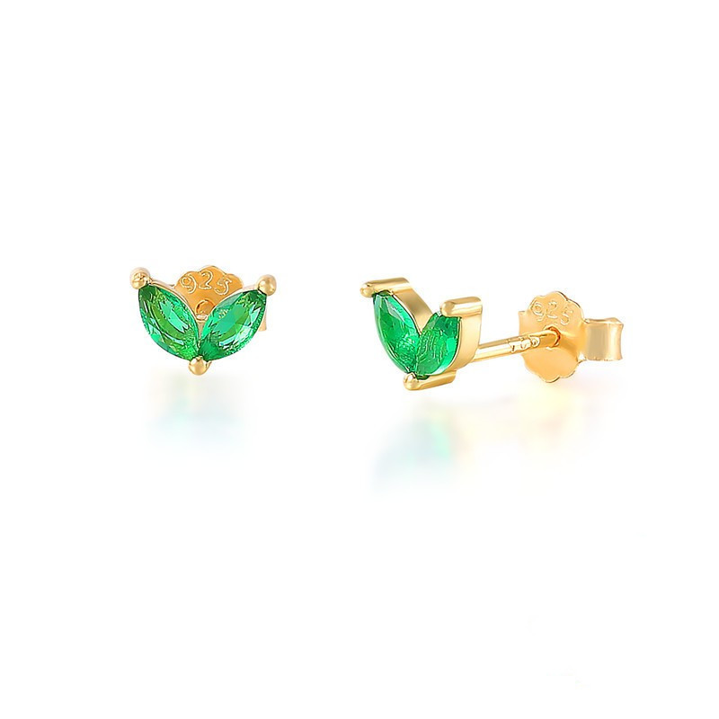 925 Sterling Silver Material 1 Pair 925 Sterling Silver Artificial Diamond Leaf Ear Studs