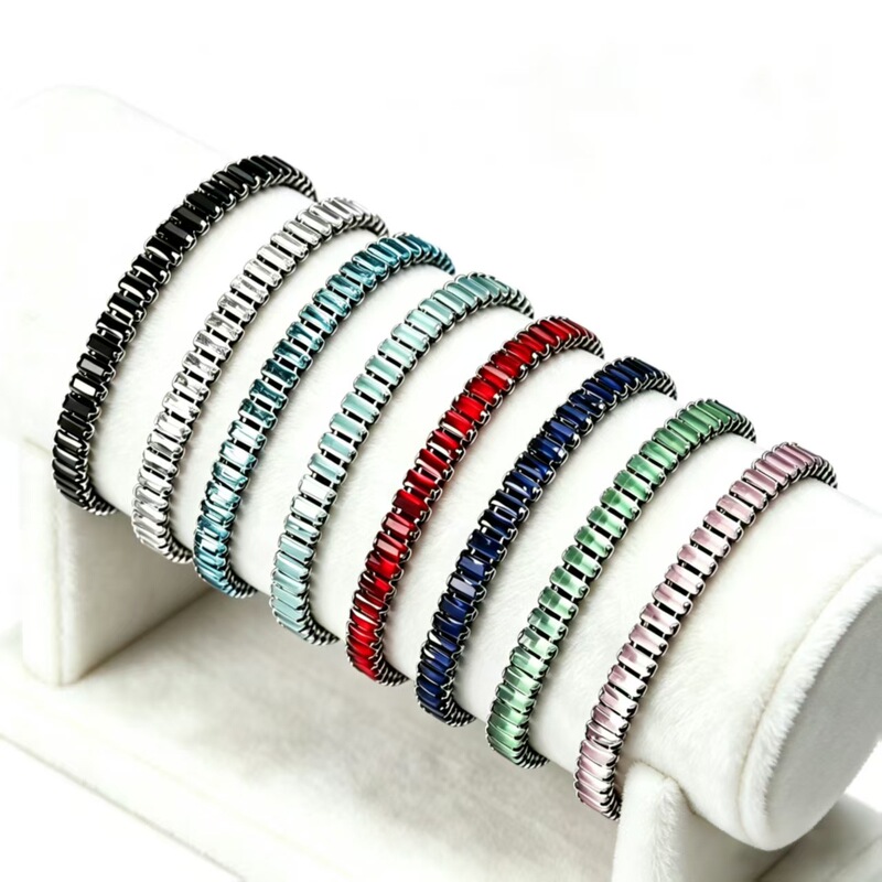 European and American Nis-Style Colorful Zircon Bracelets, Elegant and Luxurious Tennis Chain Jewelry, Cross-Border Trendy Hand Accessories Wholesale