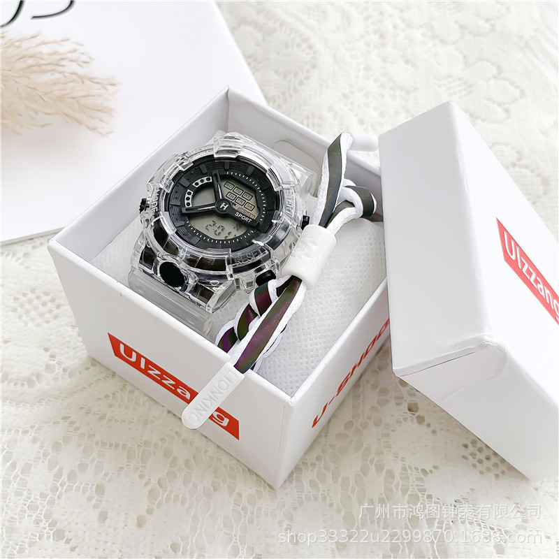 2023 Nuevo reloj azul neblina reloj electrónico transparente unicornio impermeable multifuncional para hombres y mujeres para estudiantes de secundaria y preparatoria