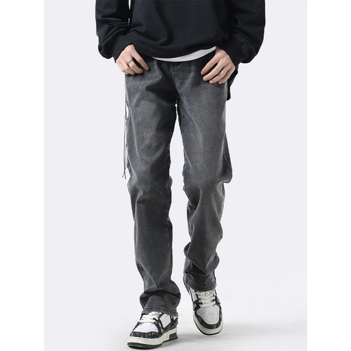 Jeans for men's spring high street vibe fashion brand retro, old, washed zipper, slim, straight casual pants