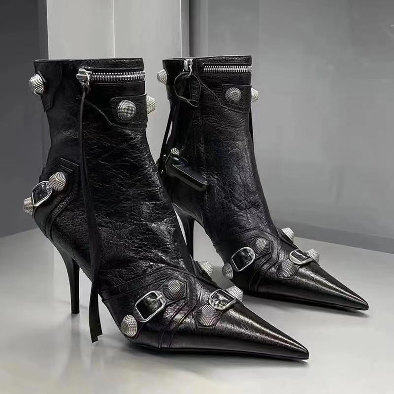 2022 autumn and winter new women's boots rivet pointed short boots high heel side zipper low boots 34-45 size shoes 2022 autumn and winter new women's boots rivet pointed short boots high heel side zipper low boots 34-45 size shoes