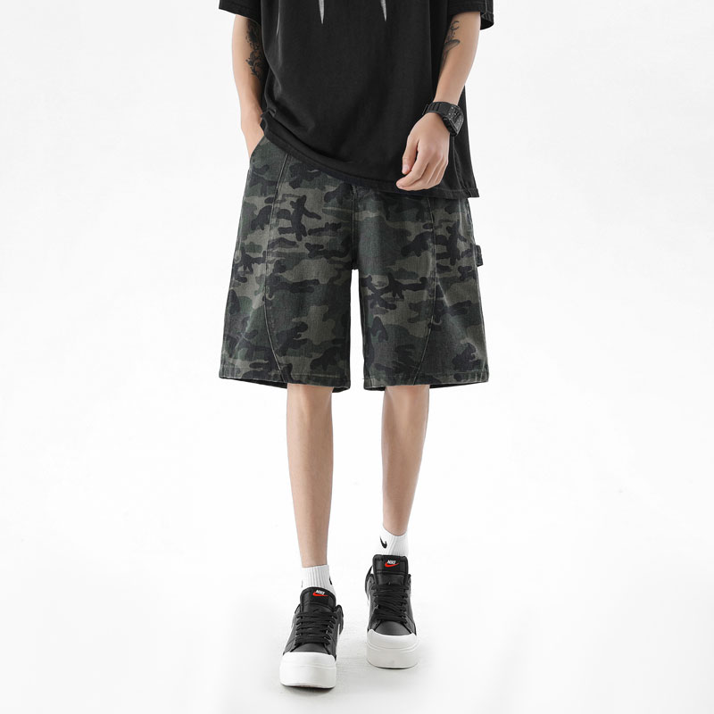 American Camouflage Cargo Shorts Men's Summer Trendy Vibe Loose Straight Mid-Length Casual Knee-Length Shorts